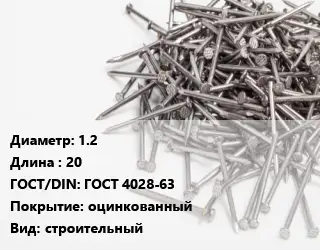 Гвоздь 1.2х20 ГОСТ: ГОСТ 4028-63 оцинкованный строительный